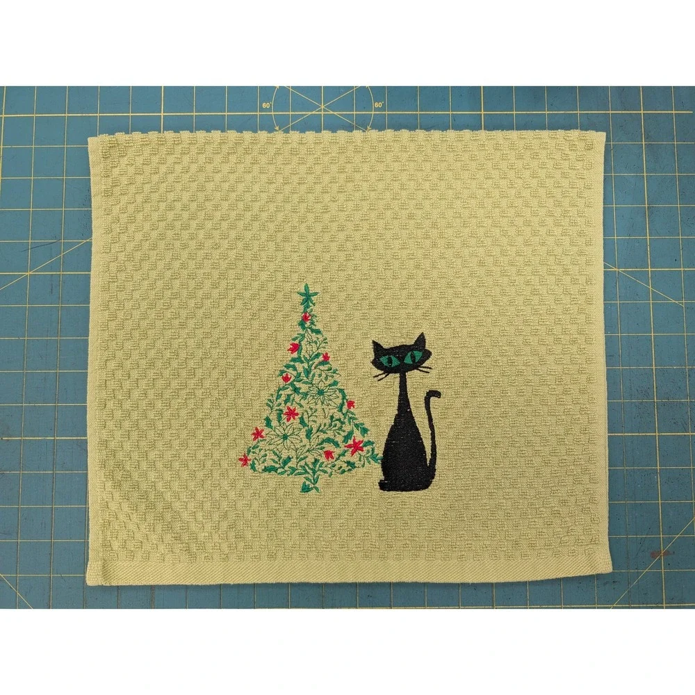 Christmas Tree Retro Mid Mod Cat Mid Century Modern Atomic Kitchen Hand Towel